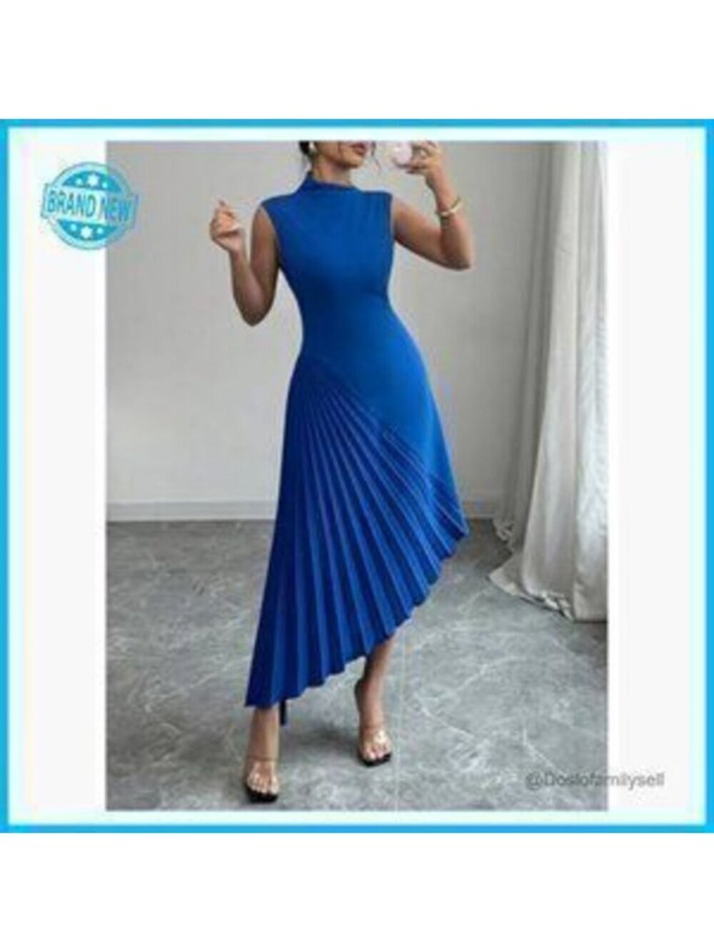 Pleated Maxi Dress Elegant Mock Neck Sleeveless Asymmetrical Cocktail Party - Picture 2 of 3